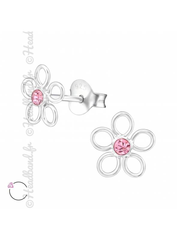 Clous d'oreilles fleur avec cristal Swarovski rose clair