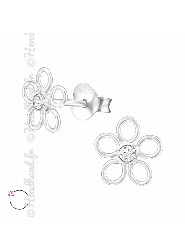 Clous d'oreilles fleur avec cristal Swarovski blanc
