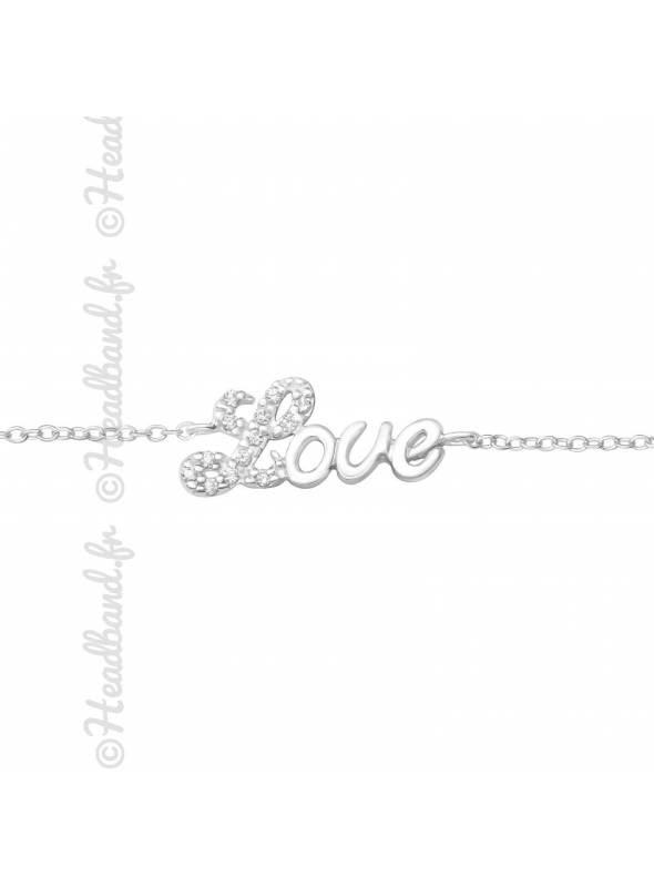 Bracelet mot love strass en argent 925