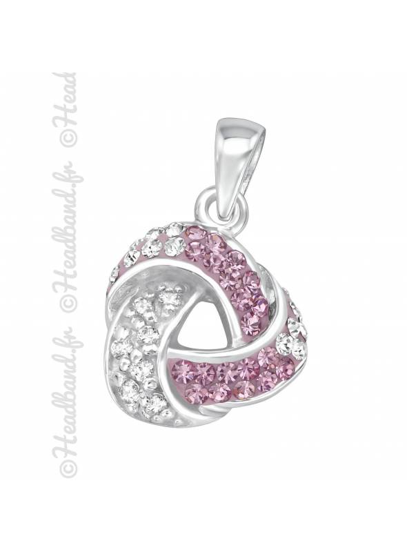 Pendentif triangle cristaux rose et blanc en argent 925