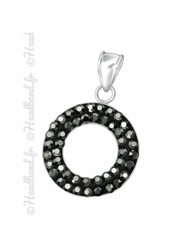 Pendentif cercle strass hematite argent 925