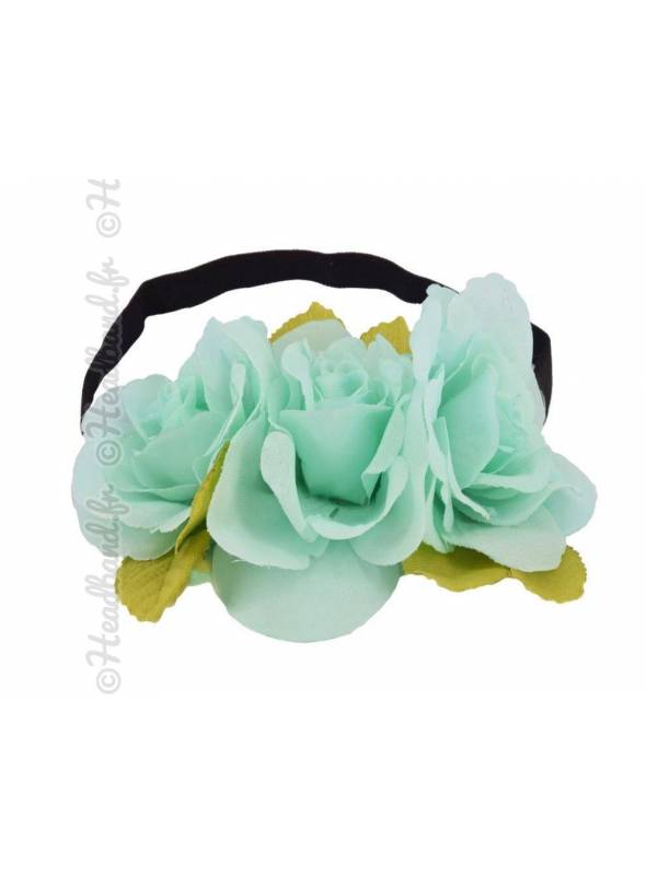 Bandeau maxi-fleurs couronne turquoise