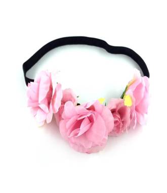 Headband fleurs bohème rose clair
