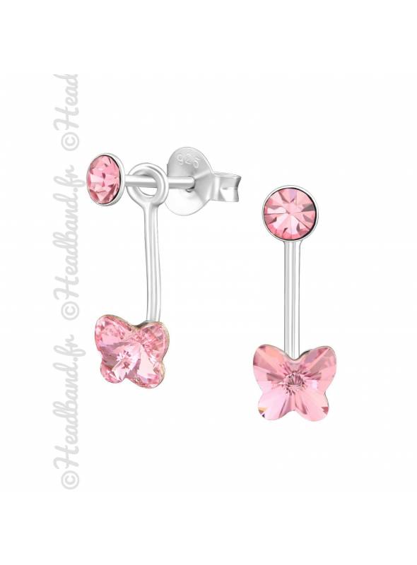 Clous d'oreilles papillon inversé avec cristal Swarovski rose