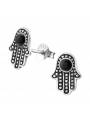 Boucles puces main Fatma avec onyx en argent
