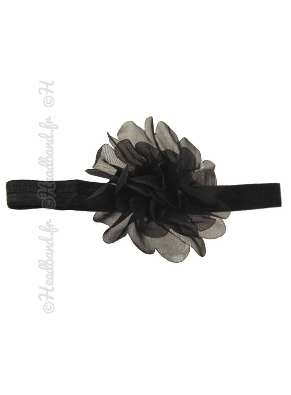 Bandeau fleur 9 cm en mousseline noir