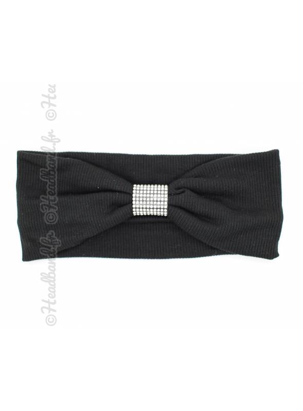 Bandeau large avec boucle cristaux noir