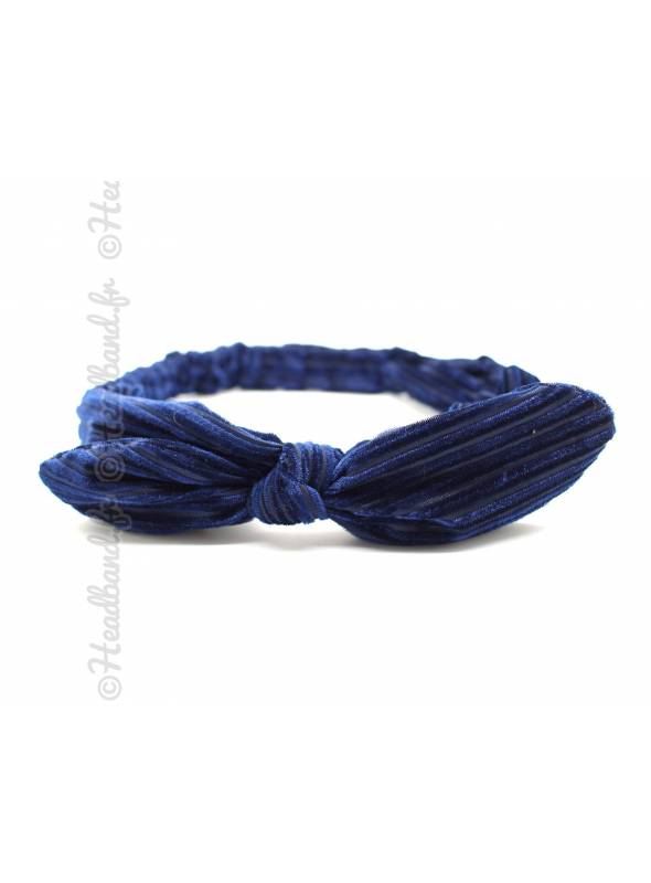 Bandeau noeud côtelé velours marine