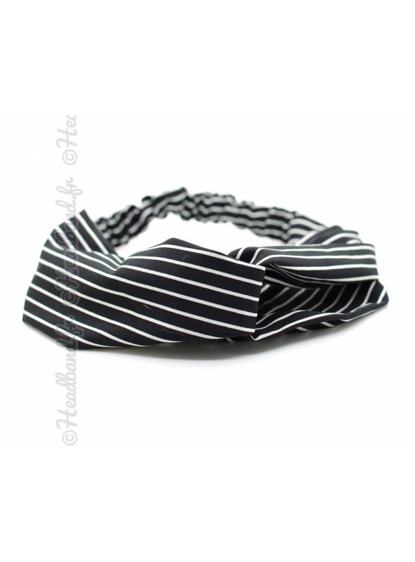 BANDEAU CHEVEUX CROISÉ femme, headband, noir et blanc,motifs