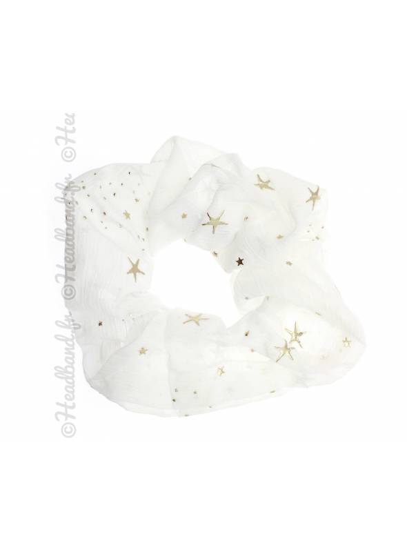 Chouchou mousseline étoile blanc