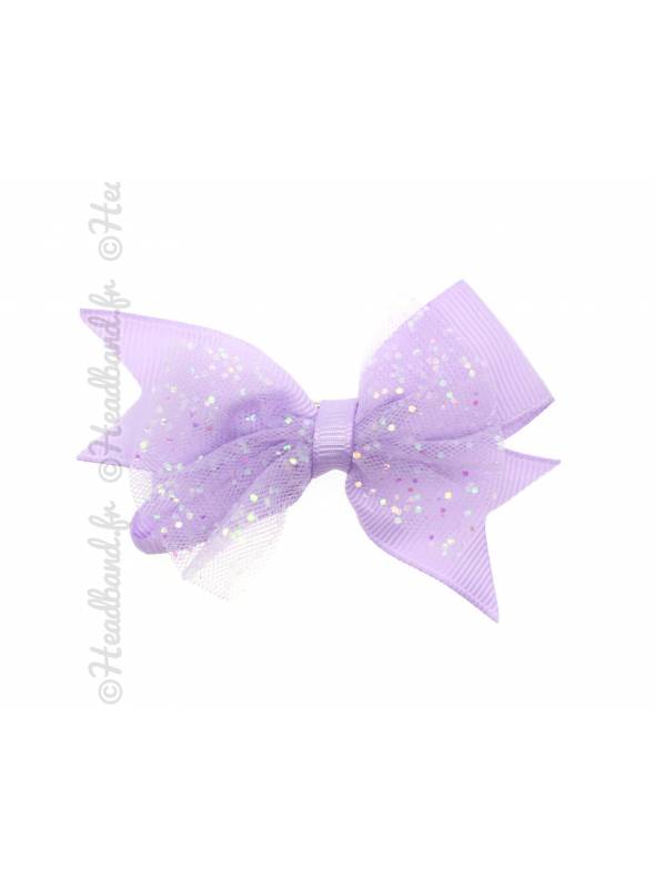 Pince clip noeud paillettes fille mauve
