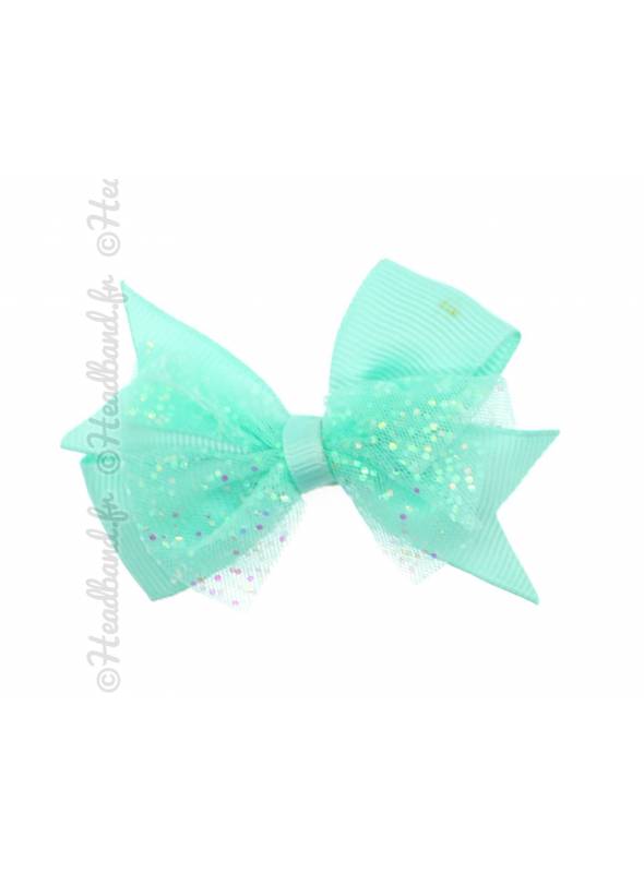 Pince clip noeud paillettes fille vert