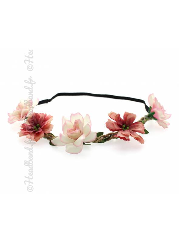 Headband Fleurs Rose Poudre Headband Fleurs Rose Poudre