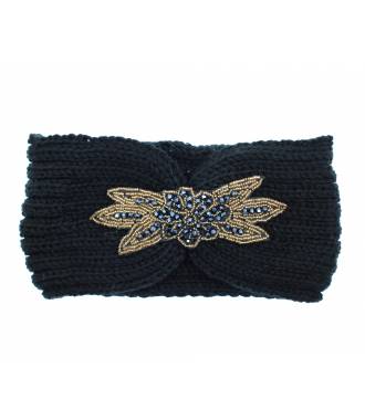 Bandeau laine tricot perles noir