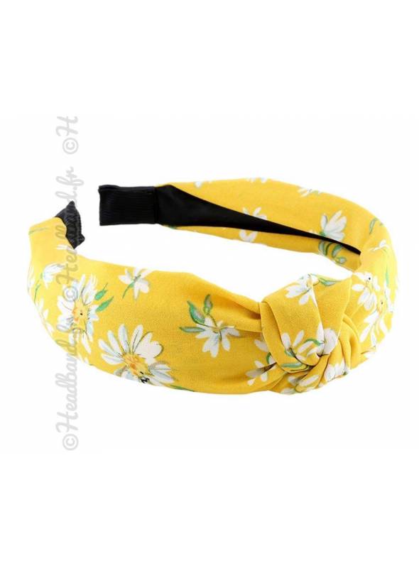 Serre-tête turban fleuri jaune