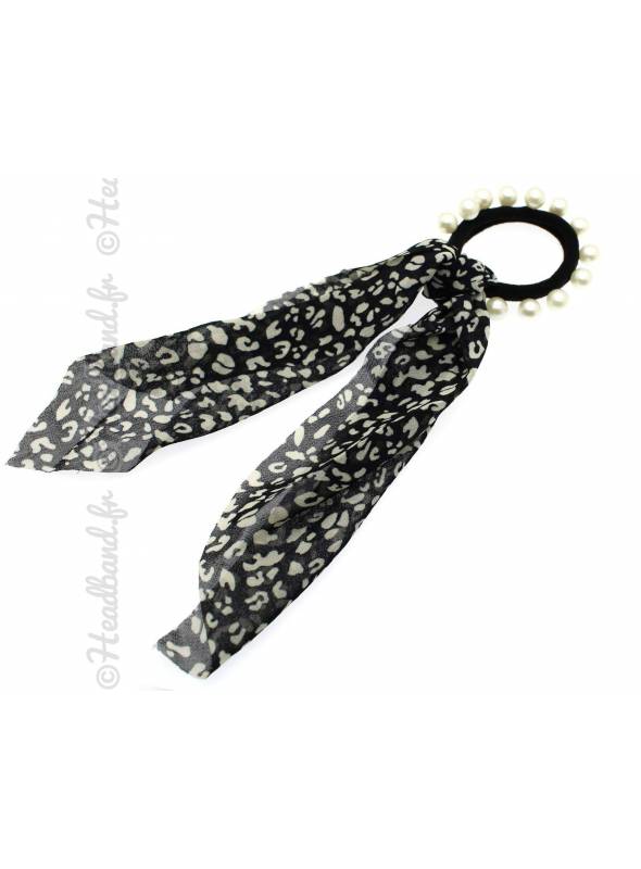Chouchou long perles leopard noir