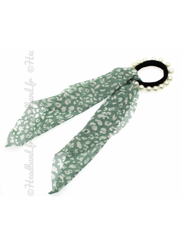 Chouchou long perles leopard vert