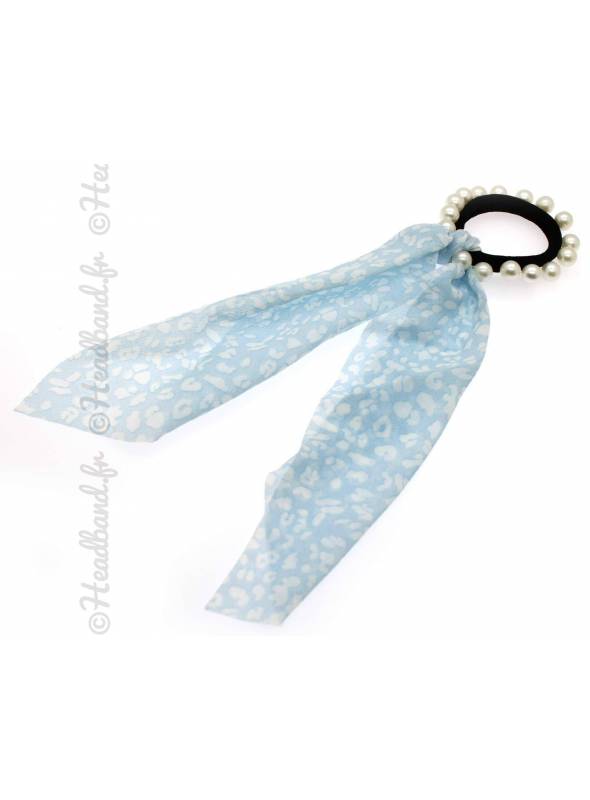 Chouchou long perles leopard bleu