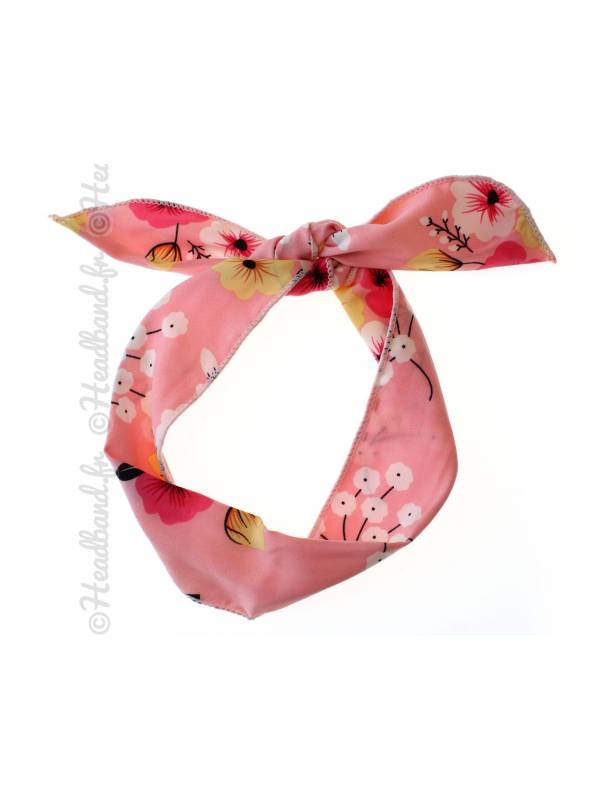 Bandeau fil de fer motif fleur rose