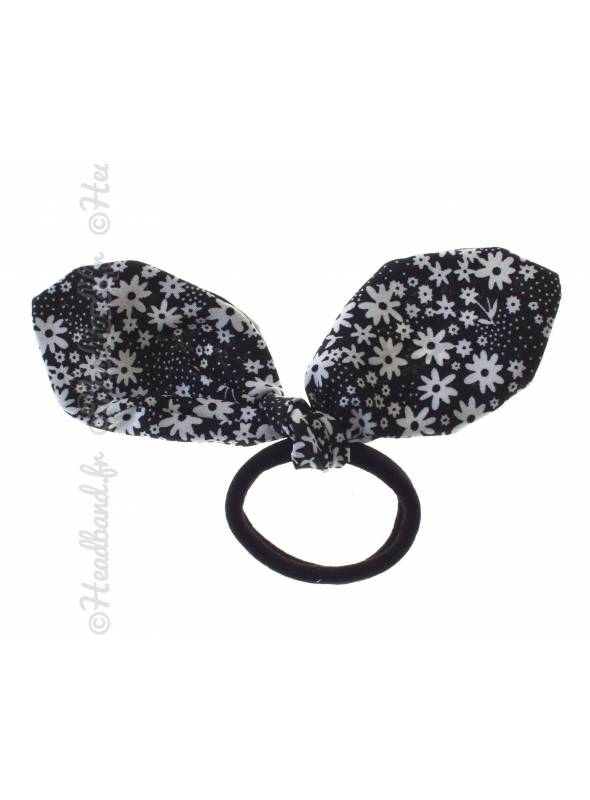 Chouchou noeud fleur bicolore noir