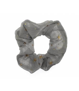 Chouchou cheveux mousseline étoile gris