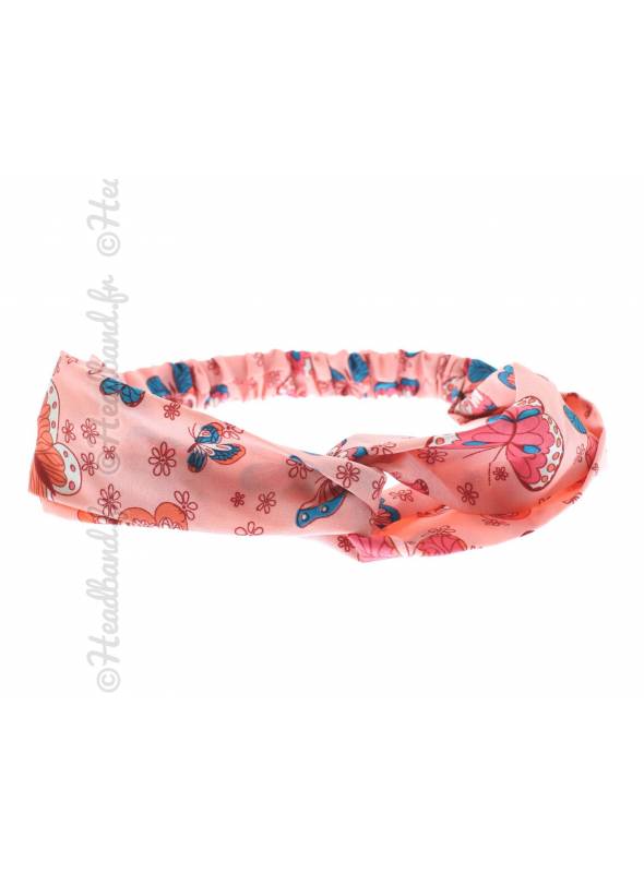 Bandeau satin fille papillon corail