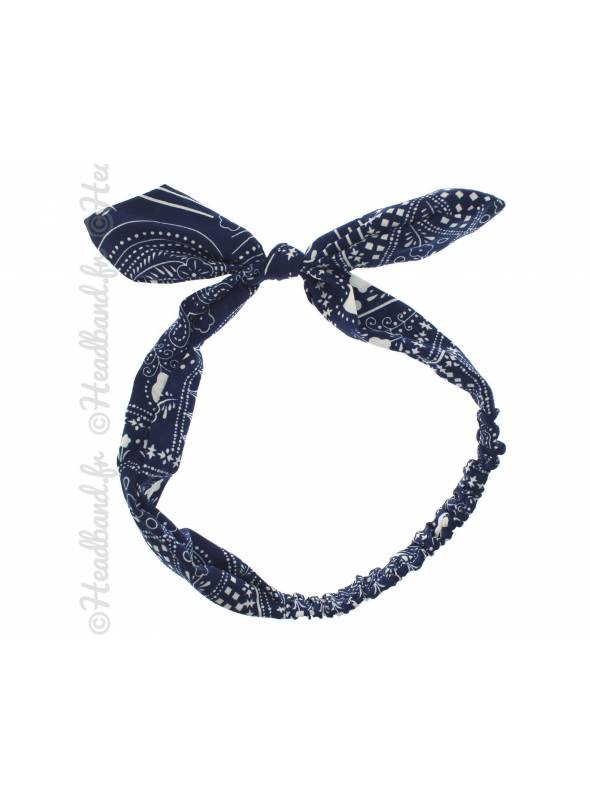 Headband noeud textile motif fleurs marine