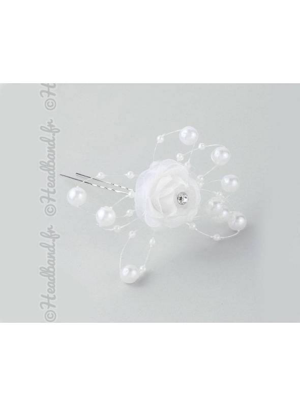 Pic à chignon fleur blanche et perles