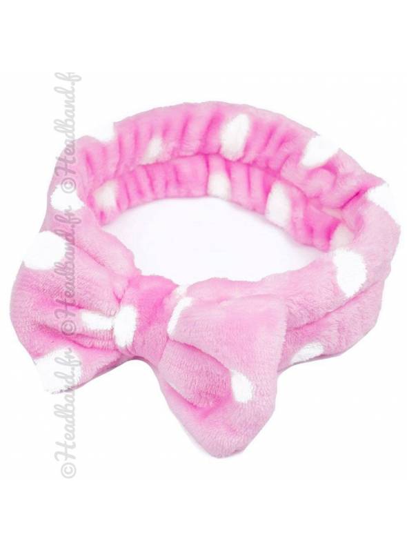 Bandeau maquillage noeud doux pois rose