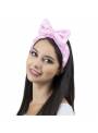 Bandeau maquillage noeud doux pois rose