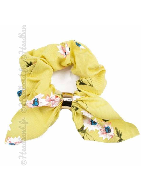 Chouchou cheveux fleuri bague jaune