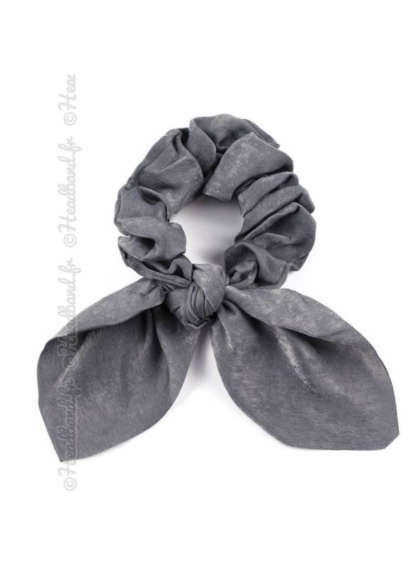 Chouchou cheveux noeud uni gris