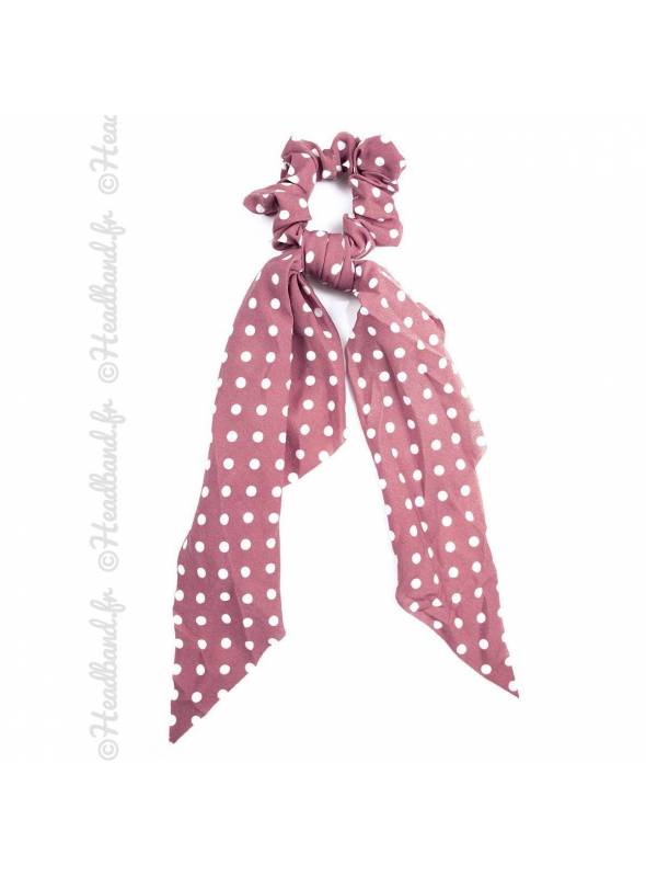 Chouchou cheveux foulard pois rose