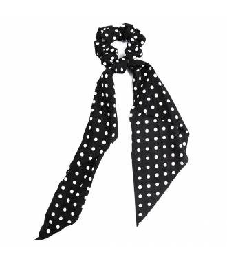 Chouchou cheveux foulard pois noir
