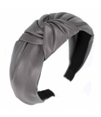 Serre-tête simili cuir turban gris