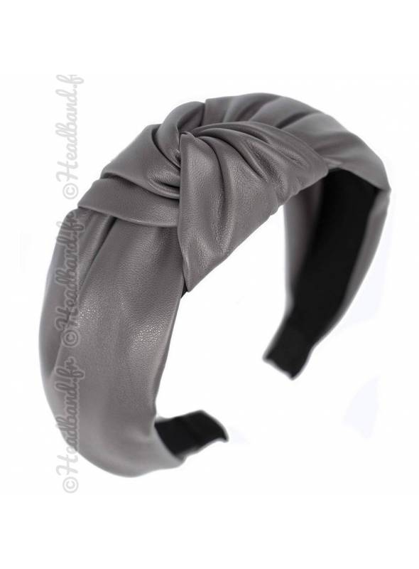 Serre-tête simili cuir turban gris