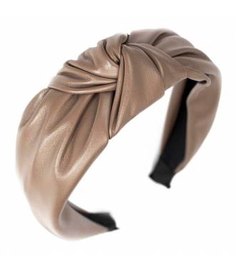Serre-tête simili cuir turban taupe