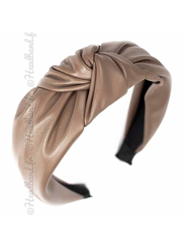 Serre-tête simili cuir turban taupe