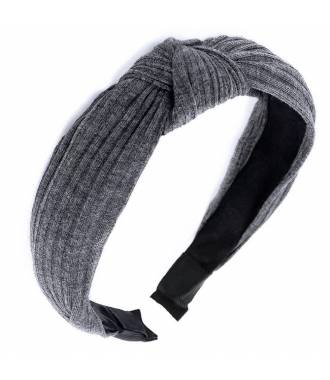 Serre-tête turban côtelé gris foncé