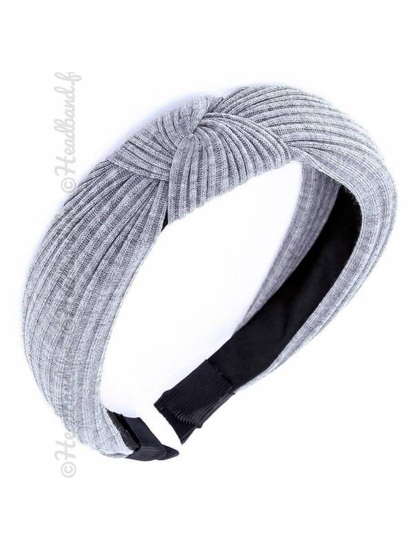 Serre-tête turban côtelé gris clair