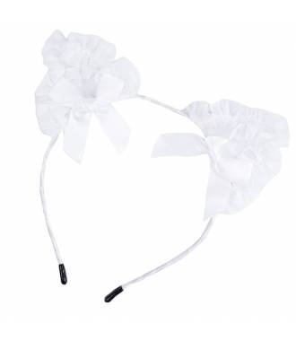 Serre-tête oreilles chat dentelle noeud blanc