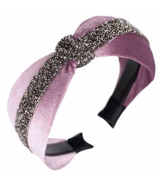 Serre-tête velours rose avec bande à strass
