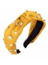 Serre-tête croisé cristaux et perles jaune