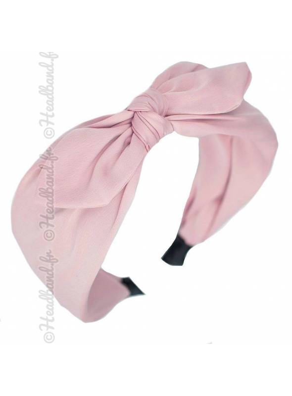 Serre-tête noeud satin uni rose