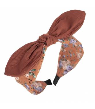 Serre-tête large noeud fleuri orange