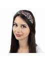 Serre-tête turban large fleuri noir