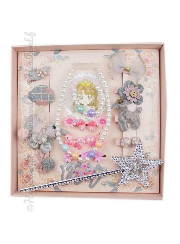 Boîte cadeau barrette collier et baguette gris