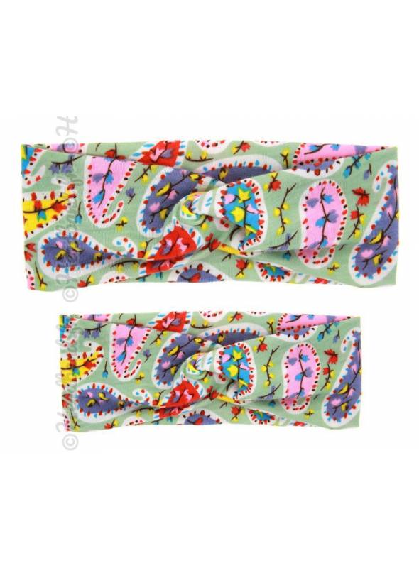 Bandeau mère fille motif paisley vert