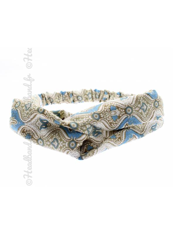 Bandeau turban ethnique beige bleu