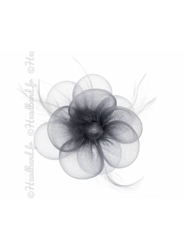 Coiffe en tulle barrette perles noire